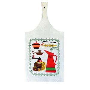 Vintage Mod Painted German Decal Wooden Board Japan 14" x 7" 3/4"